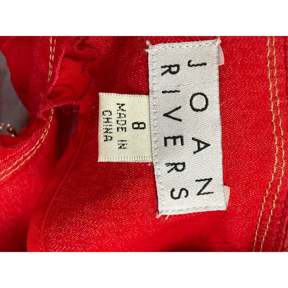 Joan Rivers Red Ruffle Trim Button Jacket Size 8 Contrast Stitching - Picture 3 of 3